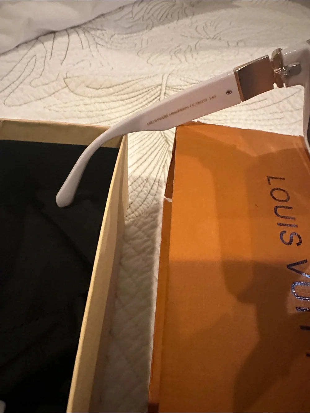 Louis Vuitton White Rectangular Frame Sunglasses with Dark Lenses